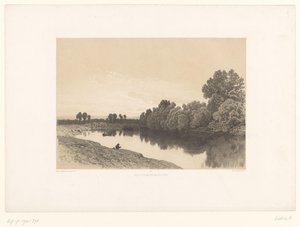 Flusslandschaft mit Fischern im Abendlicht (Pittoreske Landschaften) von Eugene Ciceri