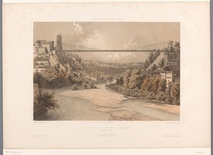Blick auf die große Hängebrücke in Fribourg von Eugene Ciceri