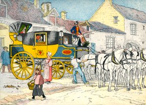 Postkutsche in einem Kutschenhaus im Jahr 1840 von Eugene Courboin