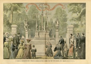 Illustration von Eugene Damblans (1865-1945) in Le Pelerin, 29/05/04 - Das Kalvarienberg des Protests in Treguier als Antwort auf die Feste von Renan, die gerade feierlich eingeweiht wurden - Religion, Glaube, Bretagne, Treguier, Katholizismus - Pro