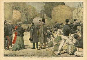 Illustration von Eugene Damblans (1865-1945) in Le Pelerin, 29/10/05 - Königin Ranavalo nimmt im Tuileriengarten an der Aero-Club-Party teil - Ballons Luftschiffe Zeppeline Aerostation, Paris, Madagaskar, Öffentlicher Garten, Ausländische Souveräne, Tuiler von Eugene Damblans
