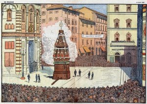 Scoppio del Carro (Explosion des Wagens) Volksereignis der Stadt Florenz - Illustration von Damlans vom April 1928 von Eugene Damblans
