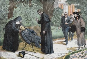 Théophile Delcassé (1852-1923), ein französischer Politiker, starb 1923 an einer Embolie im Garten des Bischofssitzes in Nizza. Zeichnung von Damblans von Eugene Damblans