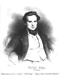 Porträt von Victor Hugo, graviert von Charles Etienne Pierre Motte, 1829 von Eugene Deveria