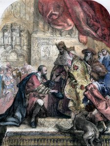 Empfang von Kolumbus durch Ferdinand und Isabella, Barcelona, 15. Jahrhundert von Eugene Deveria