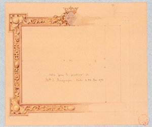 Entwurf des Gesimses für das Porträt von Mademoiselle de Montpensier, von Eugene Emmanuel Viollet-Le-Duc, Aquarellzeichnung