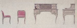Stuhl mit niedriger Rückenlehne und Schreibtisch für den Goldenen Raum von Eugene Emmanuel Viollet le Duc
