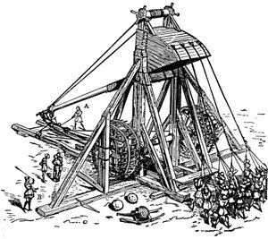 Rekonstruktion einer riesigen Katapult (Gegengewicht-Trebuchet-Typ), genannt Mangonneau