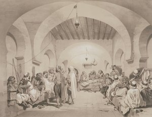 Café du Divan, Algier, aus einem Band zur Erinnerung an die französische Expeditionsarmee, die Algier 1830 eroberte, graviert von Adolphe Jean-Baptiste Bayot (1810-66) von Eugene Flandin