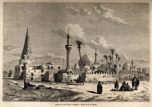 Das Grab von Scheich Omar in Bagdad, Zeichnung von Eugene Flandin (1809-1876), zur Illustration seiner Reise nach Mesopotamien in den Jahren 1840-1842. Gravur in „Le tour du monde“ 1861. Sammlung Selva