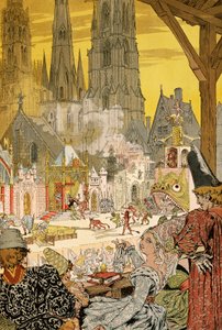 Darstellung eines Mysteriums im Kirchhof der Kathedrale, Illustration für Notre-Dame de Paris von Victor Hugo (1802-1885) von Eugene Grasset