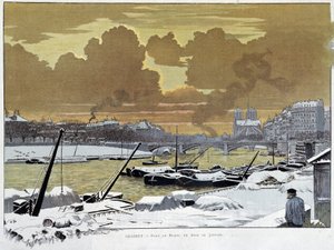 Die Brücke von Sully, in Paris schneebedeckt, ein Abend im Januar 1886 - von Grasset von Eugene Grasset