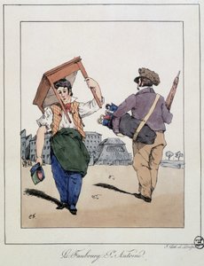 Das Faubourg St. Antoine: Möbelreparateur und Spazierstockhändler - in „Erinnerungen eines Müßiggängers“ von Eugène Forest, ed. Delpech, Paris, um 1830