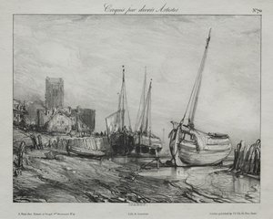 Fischerboote am Strand von Eugene Isabey