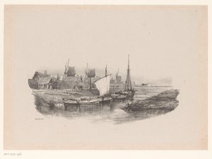 Hafen mit Booten und Windmühlen