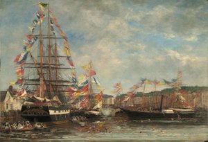 Fest im Hafen von Honfleur, 1858 von Eugene Louis Boudin
