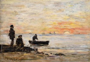 Ebbe - Küste und Fischer bei Sonnenuntergang von Eugene Louis Boudin