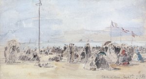 Menschen am Strand, Trouville, 1866