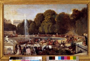 Eingang der Herzogin von Orleans, Helene von Mecklenburg, in den Tuileriengarten in Paris, 4. Juni