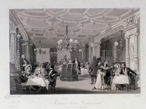 Ansicht des Inneren des Restaurants „Les trois frères provençaux“ in der Nähe des Palais Royal in Paris. Gravur von Eugene Louis Lami (1800-1890) 1843 Private Sammlung