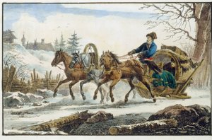 Pferdeschlitten mit Reisenden (Troika Kibitka) von Eugéne Pluchart
