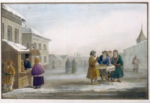 Tabakhändler vor einem Tabakladen in Russland von Eugéne Pluchart