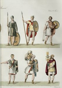 Römische Soldaten, (Detail) aus Tafel 2, Klasse 5 von Teil I der Geschichte der Nationen von Eugenio Bosa