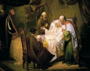 Dante Alighieri (1265-1321) auf seinem Sterbebett