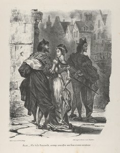 Faust versucht Marguerite zu verführen, Goethe, Faust, 1825-27 von Eugène Delacroix
