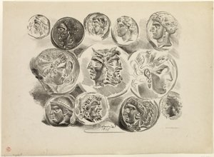 Blatt mit zwölf antiken Medaillen von Eugène Delacroix