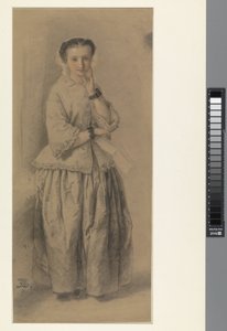 Porträt von Jeanne Dielman, stehend, ganzkörper