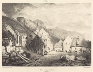 Entrée du village des Bains von Eugène Isabey and Pierre Luc Charles Ciceri