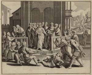 Ananias fällt tot um, nachdem er den Heiligen Geist belogen hat von European School