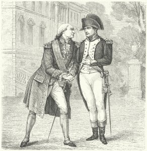 Karl IV. von Spanien mit Napoleon (Stich) von European School