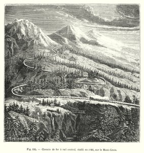 Eisenbahn mit Mittelschiene, 1866 auf dem Mont-Cenis errichtet von European School