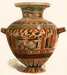 Korinthische Vase. Louvre-Museum. Trauer um den toten Achilleus