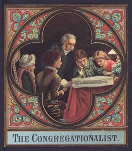 Familie liest eine Ausgabe des The Congregationalist von European School