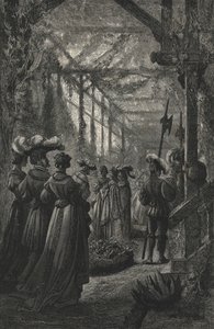 Fest in einem Gewächshaus, nach einer Gravur aus dem 15. Jahrhundert (Gravur) von European School