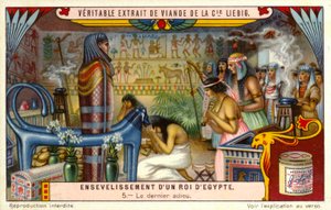 Letzter Abschied von einem toten ägyptischen Pharao in seinem Grab (Chromolithografie) von European School