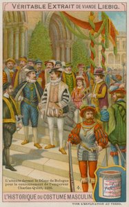 Gäste, die vor der Kathedrale von Bologna auf die Krönung von Kaiser Karl V. im Jahr 1536 warten von European School