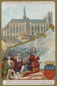 Heinrich IV. von Frankreich betet in der Kathedrale von Amiens nach der Rückeroberung der Stadt von den Spaniern, 1597