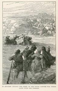Im nächsten Moment kämpfte das Pferd des jungen Pawnee mit dem Strom (Gravur) von European School