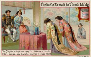 Japanische Frauen werden vom Mikado und seiner Frau empfangen von European School