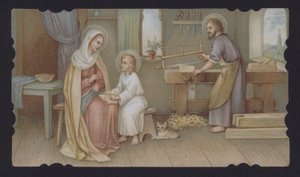 Jesus Christus als Junge mit seiner Mutter Maria in Josephs Tischlerwerkstatt von European School