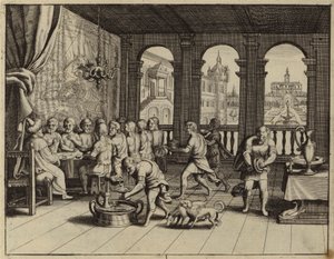 Joseph serviert seinen Brüdern ein Festmahl in Ägypten (Gravur)