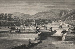 Das Wasserbecken und der Wasserfall in Caserta (Stich) von European School