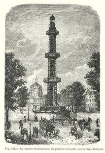 Die monumentale Säule des Brunnens von Grenelle auf dem Breteuil-Platz (Gravur)