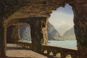 Vierwaldstättersee: Die Axenstrasse (Farblithografie) von European School