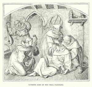 Luther liegt ohnmächtig in seiner Zelle (Gravur)