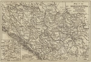 Karte von Herzegowina, Bosnien, Serbien und Montenegro (Gravur)